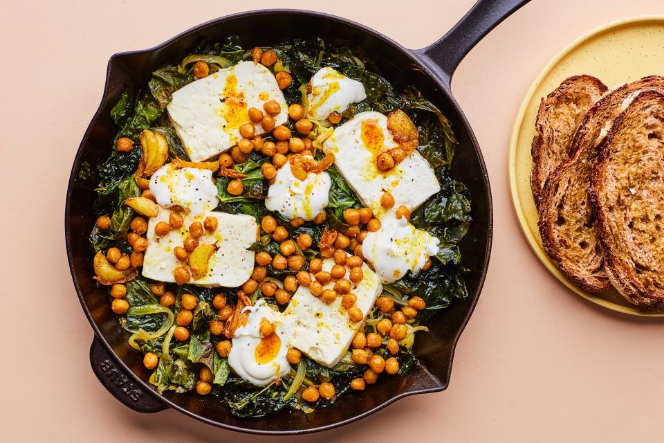 <h1 class="title">Recipes You Can Make By Buying Just Two Items- Baked Feta with Frozen Greens 2</h1><cite class="credit">Photo by Chelsea Kyle, Food Styling by Chris Morocco</cite>