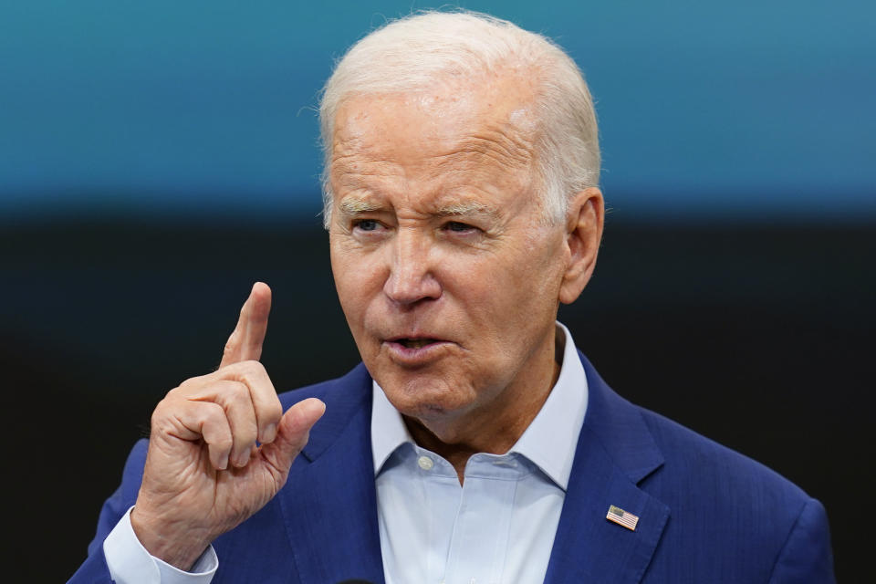 President Joe Biden speaks about the economy at Arcosa Wind Towers Wednesday, Aug. 9, 2023, in Belen, N.M. (AP Photo/Ross D. Franklin)