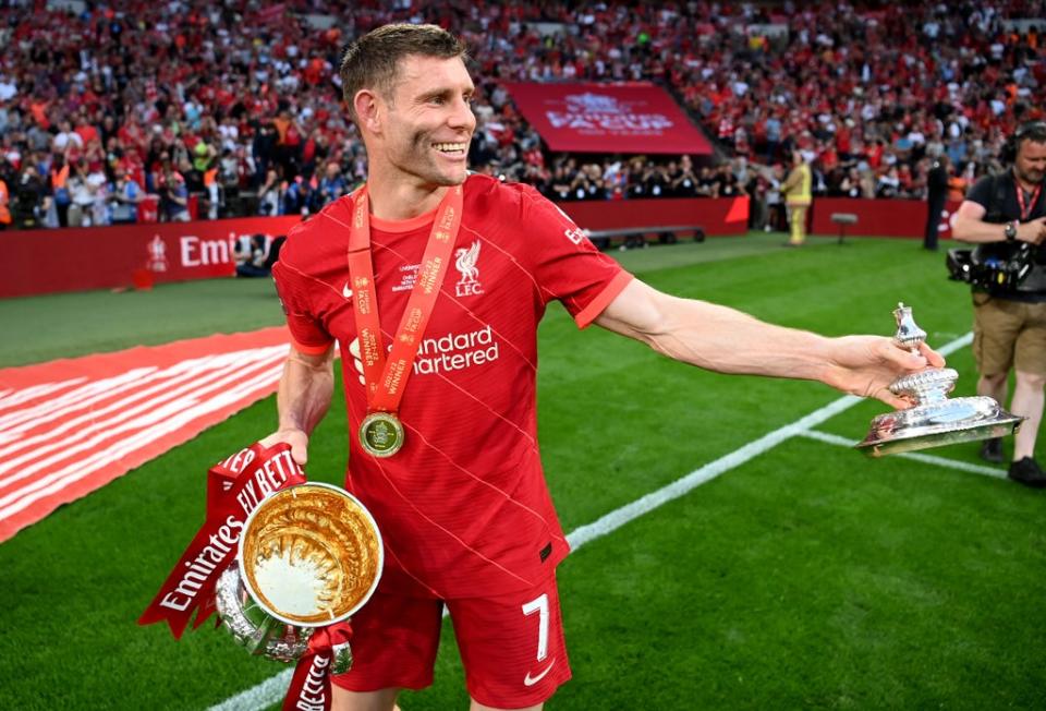 Liverpool’s veteran figure has completed a ‘clean sweep’ of trophies  (The FA via Getty Images)