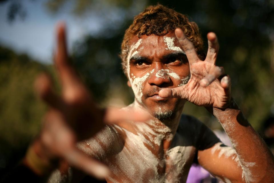 A dancer from the Yarrabah community. The community is currently under a lockdown. (Mark Kolbe Getty)