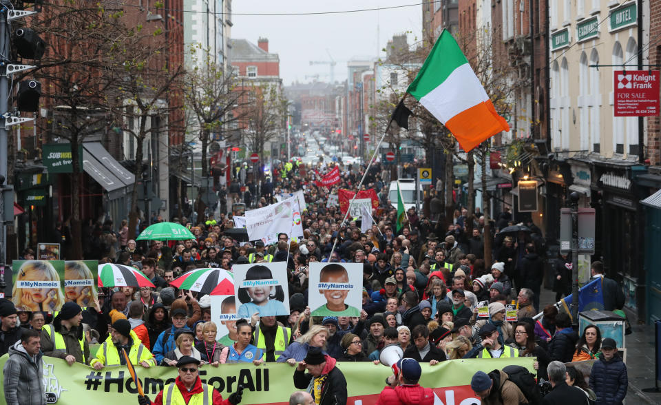 People taking part in a December housing demonstration in Dublin. Photo: PA