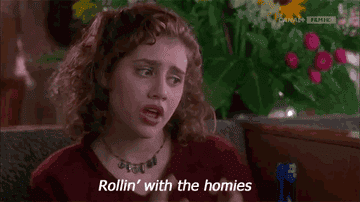 Young girl saying "Rollin' with the homies"