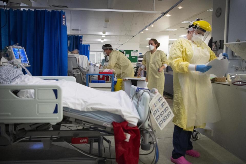 Nurses work on patients in the ICU  in St George’s Hospital in Tooting (Stock image) (PA)