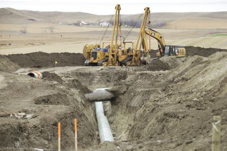 Construction equipment sits near a Dakota Access Pipeline construction site off County Road 135 near the town of Cannon Ball, North Dakota, U.S., October 30, 2016. REUTERS/Josh Morgan