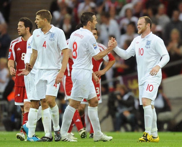 Former Derby boss Frank Lampard, centre, and Wayne Rooney