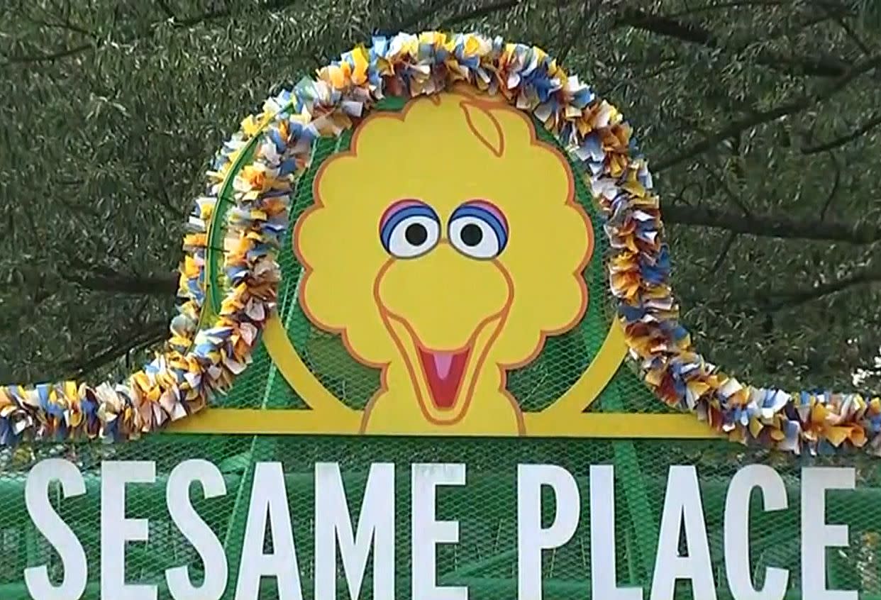 A sign welcomes people to Sesame Place.