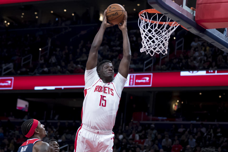 Clint Capela was sent to the Rockets as part of a four-team deal on Tuesday night. (Scott Taetsch/Getty Images)