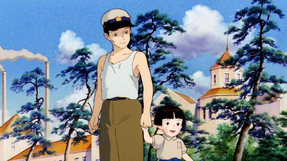 A still image from Grave of the Fireflies showing Seita Yokokawa and Setsuko Yokokawa