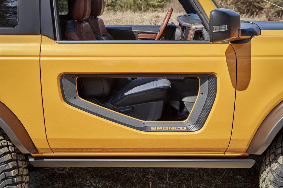 <p>This hollowed-out door is just one of the many factory accessories Ford plans to offer to Bronco customers. It's Ford's attempt to take some of the aftermarket's market share back by giving buyers an OEM option. </p>
