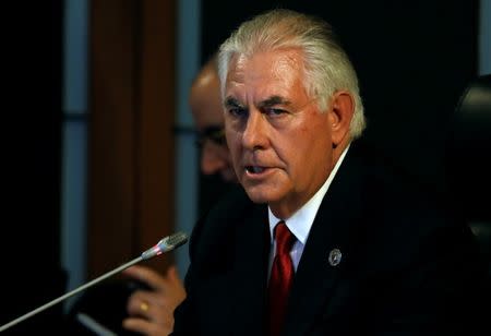 FILE PHOTO - U.S. State Secretary Rex Tillerson gives an opening statement during the ASEAN-U.S. Ministerial meeting of the 50th Association of Southeast Asia Nations (ASEAN) Regional Forum (ARF) in Manila, Philippines August 6, 2017. REUTERS/Erik De Castro