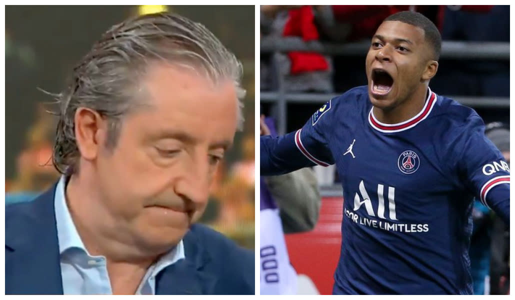 Josep Pedrerol activa el discurso contra Kylian Mbappé. (Fuentes: Twitter/elchiringuitotv y John Berry/Getty Images)