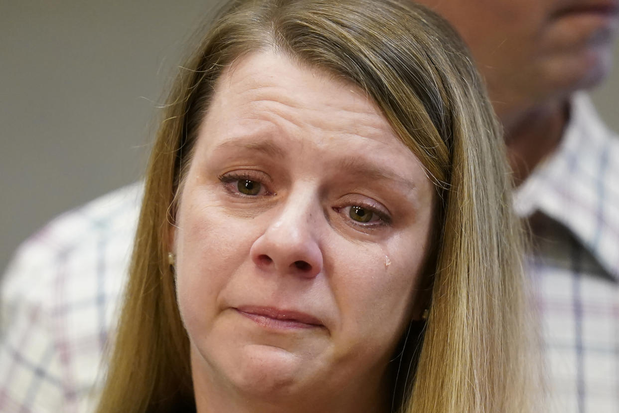 Gabby Petito's mother Nichole Schmidt, speaks during a news conference Thursday, Nov. 3, 2022, in Salt Lake City. Gabby Petito's family filed a wrongful death lawsuit alleging that police failed to recognize their daughter was in a life-threatening situation last year when officers investigated a fight between her and her boyfriend. The fight happened weeks before authorities say the boyfriend killed her while the couple was on a cross-country van trip. (AP Photo/Rick Bowmer)