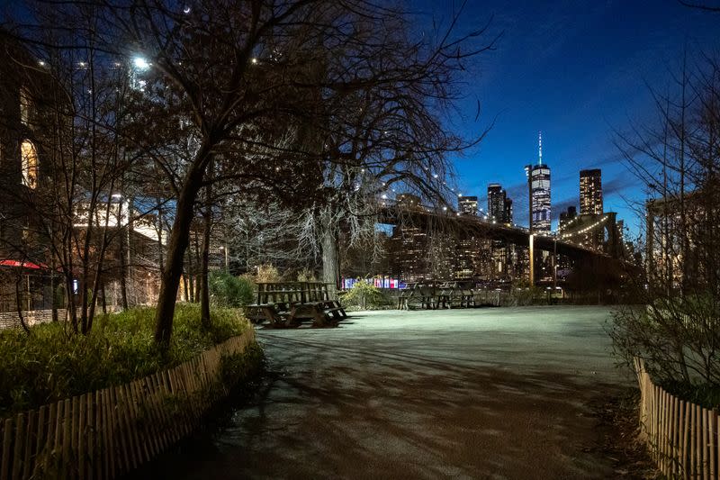 An empty sreet is seen during the outbreak of the coronavirus disease (COVID-19) in Brooklyn