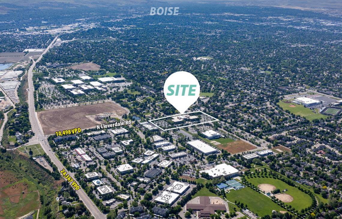The new headquarters, shown here outlined in center, is less than a mile from where ITD hoped to move the rest of its operations to the state’s Chinden campus, shown at top left. TOK Commercial