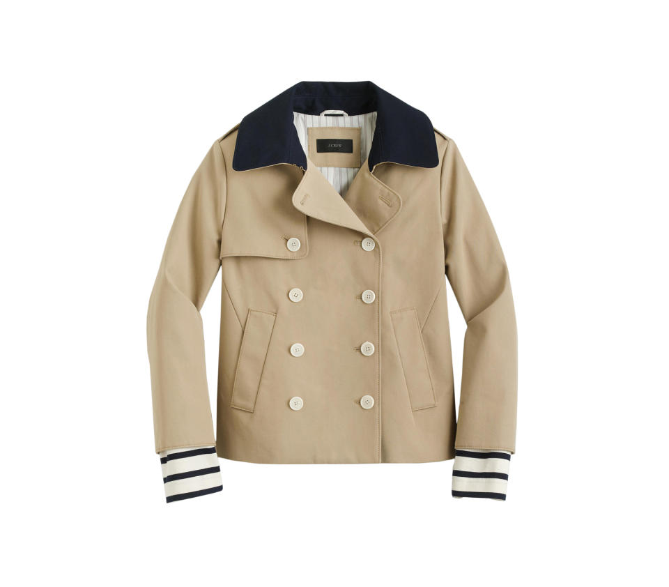 J. Crew Cropped Trench Coat with Detachable Striped Cuffs