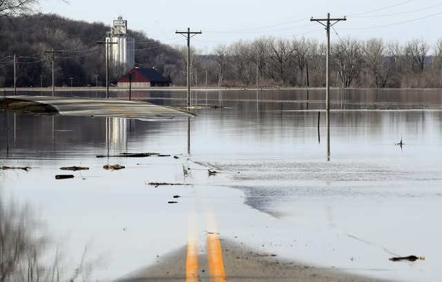 The Missouri River floods across K-7 highway