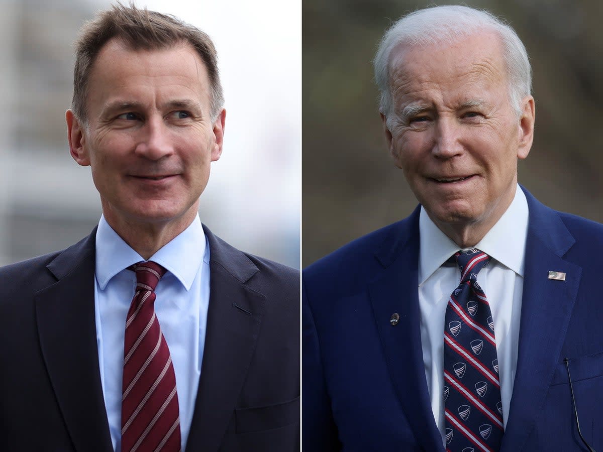 Jeremy Hunt has accused Joe Biden of ‘distortive’ green subsidies (Simon Dawson/10 Downing Street/Reuters)