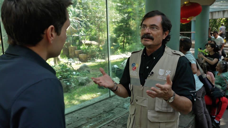 CNN's David Culver, left, speaks with Fernando Gual Sill, director general of the Chapultepec Zoo in Mexico City. - CNN