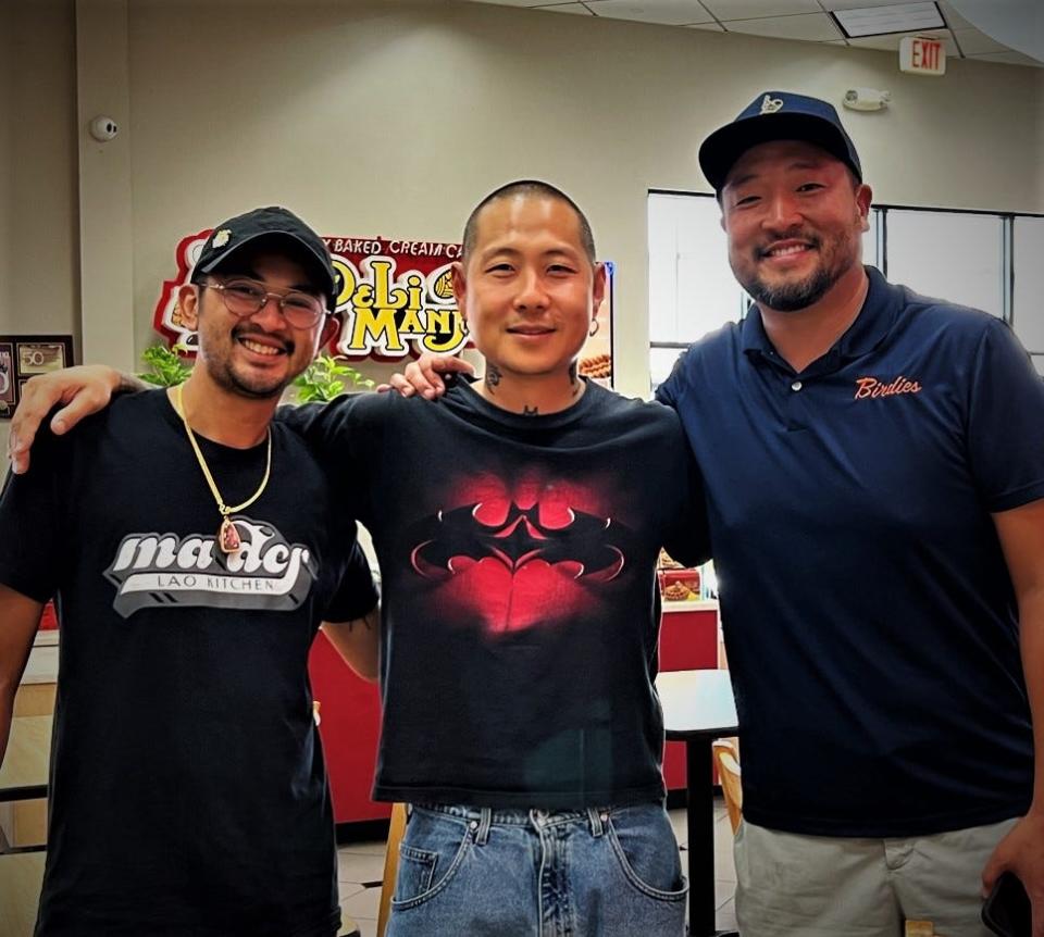 From left: chefs Jeff Chancheleune, Danny Bowien and Kevin Lee gathered Sunday at Lee's Sandwiches in Oklahoma City.