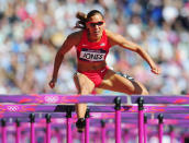 Lolo Jones of the United States competes in the Women's 100m Hurdles heat on Day 10 of the London 2012 Olympic Games at the Olympic Stadium on August 6, 2012 in London, England. (Photo by Stu Forster/Getty Images)