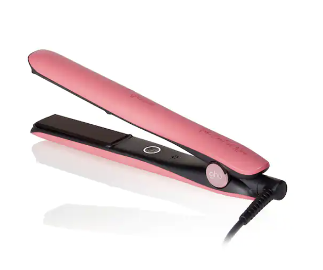 GHD gold hair straightener in rose pink, $305.