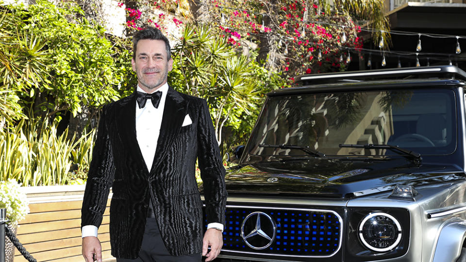 Mercedes-Benz ambassador Jon Hamm with the Concept EQG at the 2022 Mercedes-Benz Academy Awards Viewing Party at the Four Seasons Hotel Los Angeles. - Credit: Getty Images for Mercedes-Benz