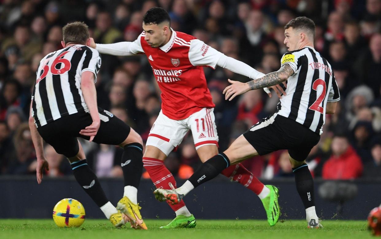 Sean Longstaff (left to right), Gabriel Martinelli and Kieran Trippier - Getty Images/Stuart MacFarlane