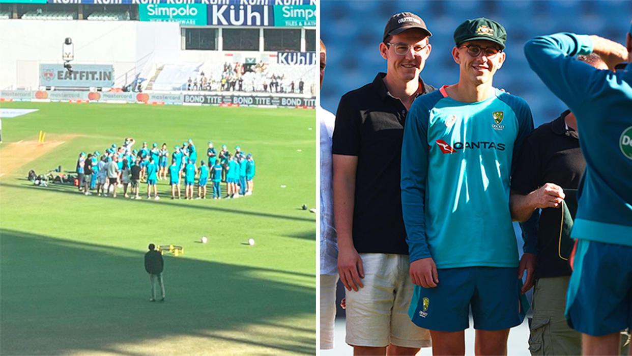Australia Test debutant Todd Murphy was presented his baggy green cap before the first Test against India in Nagpur. Pic: Twitter