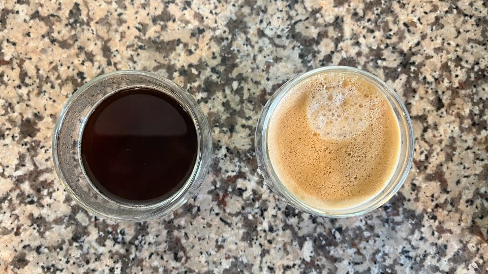 Keurig coffee on the left and Nespresso coffee on the right. - Amina Lake Abdelrahman/CNN Underscored