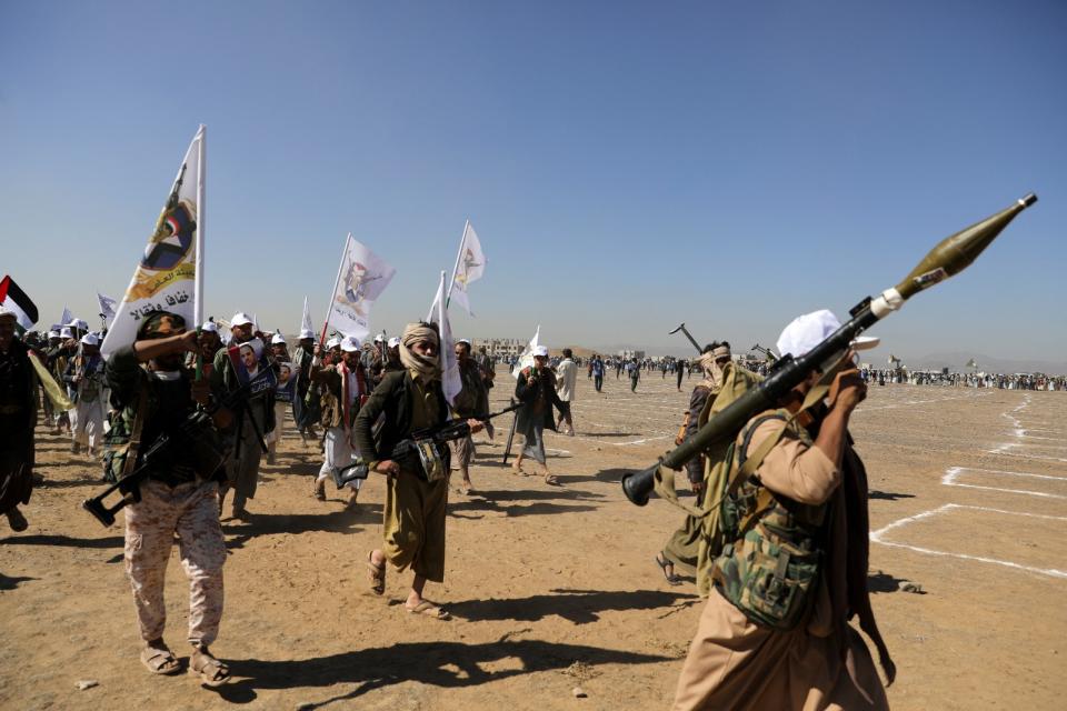 2024年1月25日，葉門青年運動追隨者參加抗議美國襲擊的示威。路透社