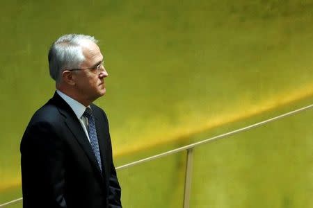 Australia's Prime Minister Malcolm Turnbull enters the General Assembly Hall to speak during the 71st United Nations General Assembly in Manhattan, New York, U.S. September 21, 2016. REUTERS/Eduardo Munoz - RTSOVDQ