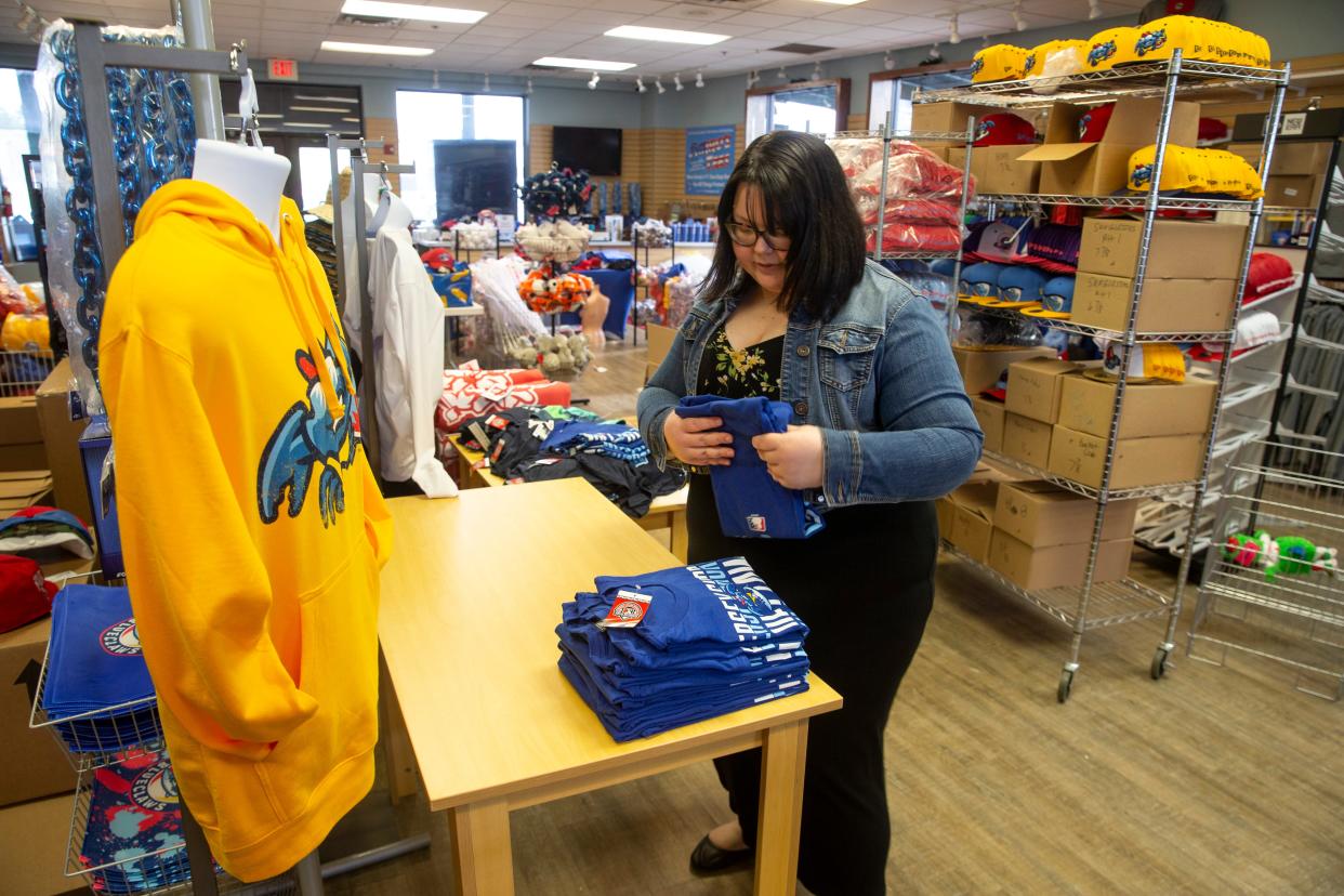 Jamie Wagner organizes merchandise in the retail store section of the stadium. The Jersey Shore BlueClaws has numerous women working within the organization. Their jobs vary from marketing to ticket sales to food services and everything in between making the success of the organization possible.  
Lakewood, NJ
Wednesday, March 20, 2024
