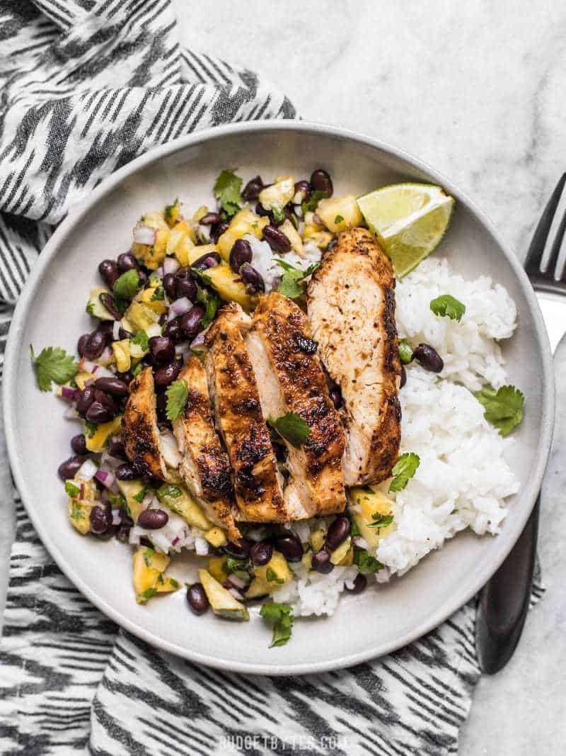 Jerk Chicken With Pineapple Black Bean Salsa from Budget Bytes