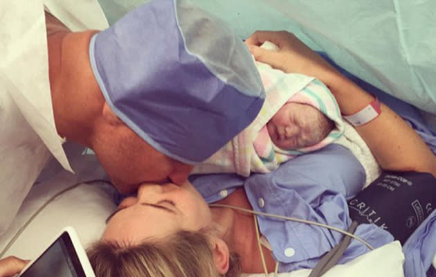 Elle and Anthony Watmough introduce their daughter. Photo: Instagram.