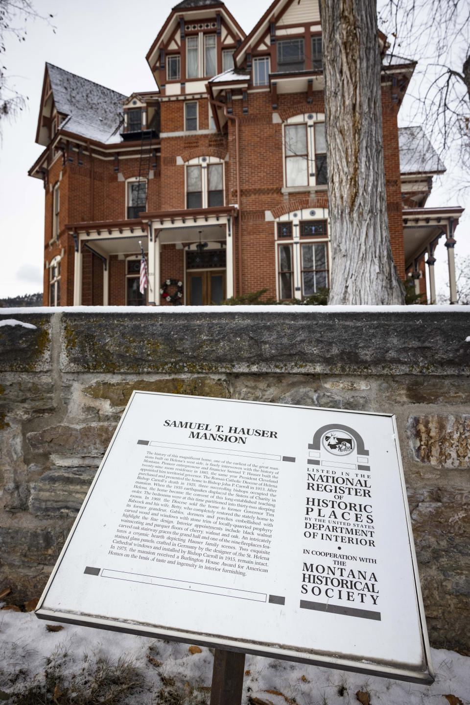 Montana Gov. Greg Gianforte and first lady Susan Gianforte announced their private purchase of the historic Samuel T. Hauser House in Helena, Mont., historic mansion district on Monday, Jan. 8, 2024. The home will serve as their primary residence in Helena and they plan to donate it to the State of Montana. (Thom Bridge/Independent Record via AP)