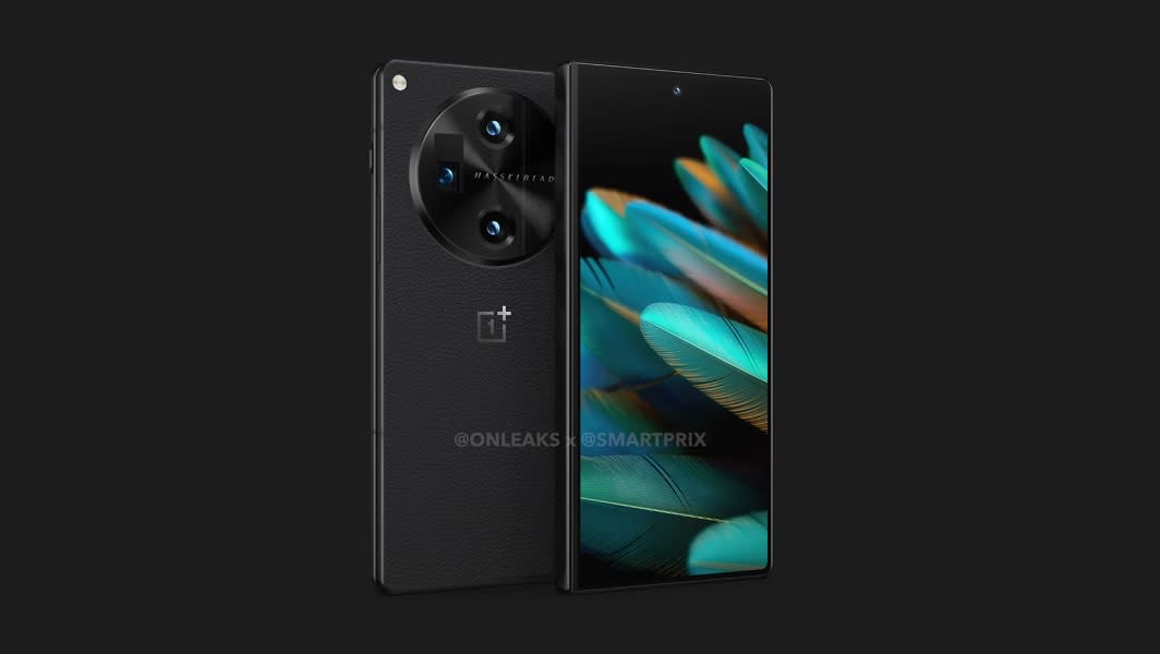  A rumored render of the OnePlus V Fold's back and external display. 