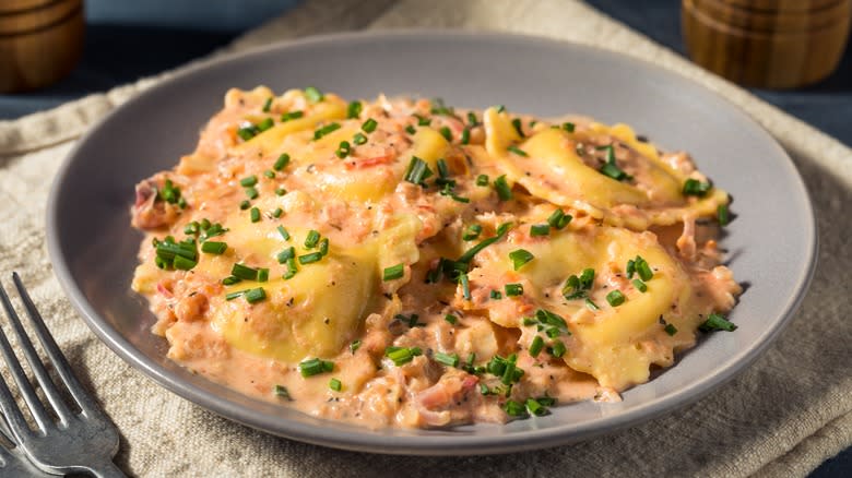 Lobster ravioli and chives