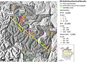 Gold Geochemical Anomalies Map at the Thorn Project