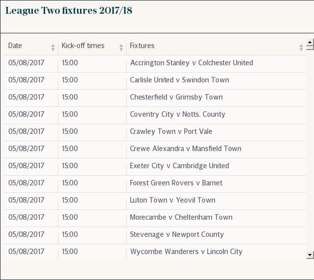 League Two fixtures 2017/18