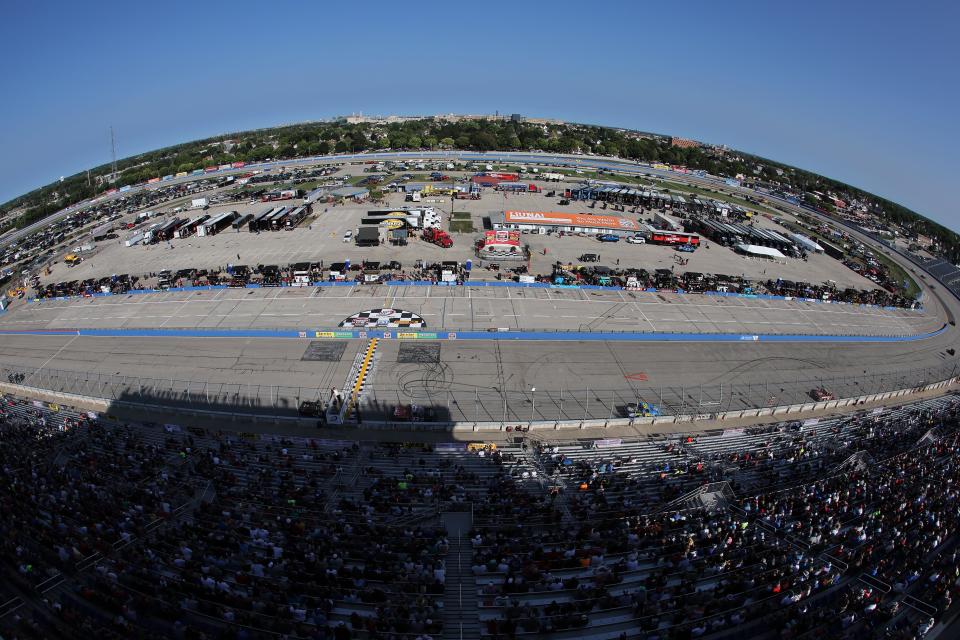 WEST ALLIS, WISCONSIN - AUGUST 27: A general view of racing during the NASCAR Craftsman Truck Series Clean Harbors 175 at The Milwaukee Mile on August 27, 2023 in West Allis, Wisconsin. (Photo by Jonathan Bachman/Getty Images)