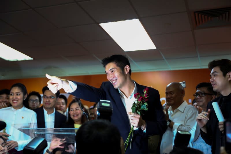 Thailand's opposition Future Forward Party leader Thanathorn Juangroongruangkit reacts after hearing the verdict from the Constitutional Court