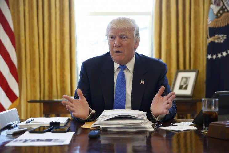President Trump is interviewed by Reuters in the Oval Office Feb. 23. (Photo: Jonathan Ernst/Reuters)