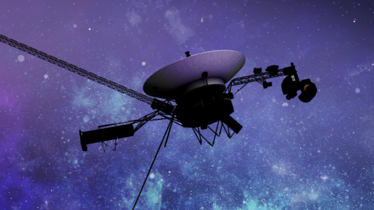  An illustration shows Voyager 1 in interstellar space. 