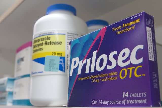 <p>Bloomberg / Contributor / Getty Images</p> Prilosec OTC is pictured in a Cambridge, Massachusetts Pharmacy