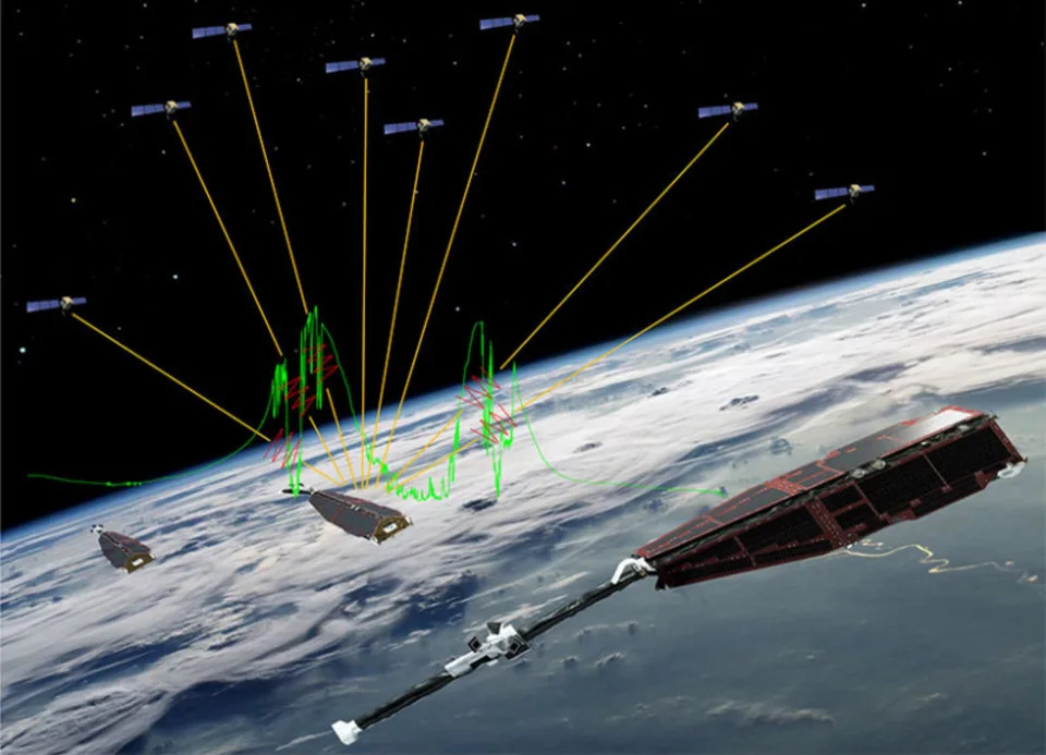 Recreación artística de la constelación de satélites SWARM dedicados a estudiar el campo magnético de la Tierra | imagen ESA