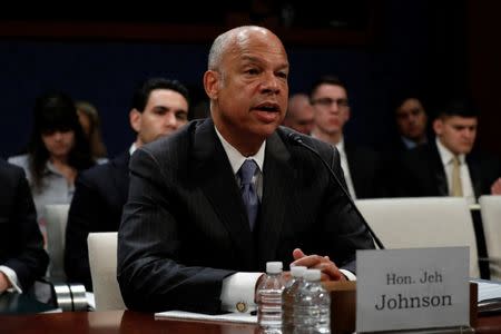 Former U.S. Secretary of Homeland Security Jeh Johnson testifies about Russian meddling in the 2016 election before the House Intelligence Committee on Capitol Hill in Washington, U.S., June 21, 2017. REUTERS/Aaron P. Bernstein