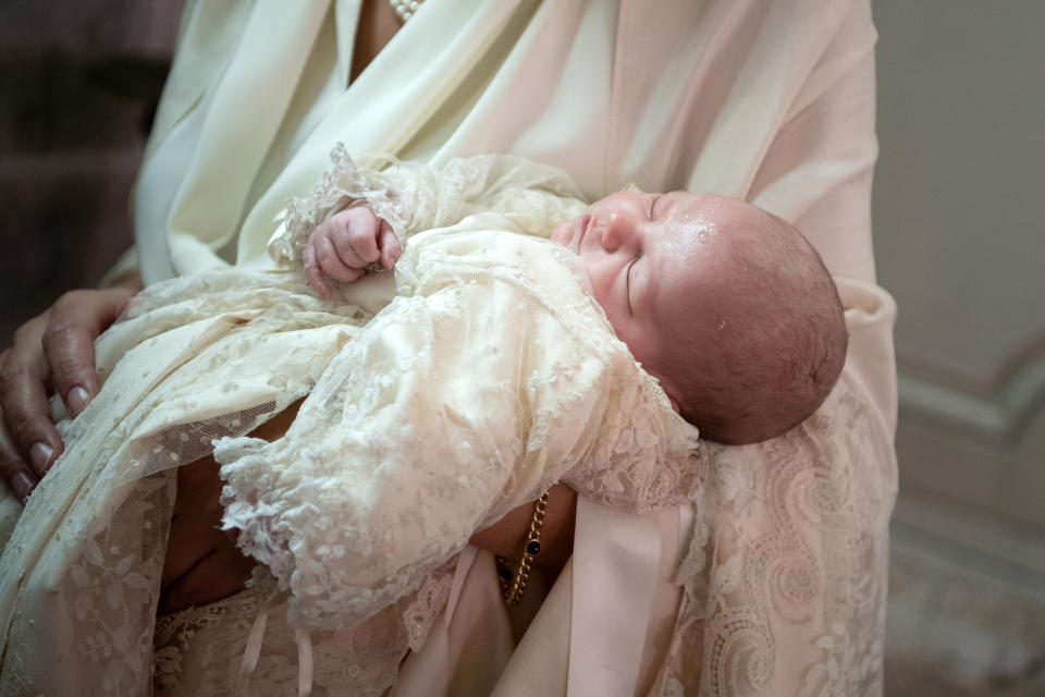 At only four-days-old, French royal baby Princess Jacinthe of Orleans was christened on Saturday. Source: Getty