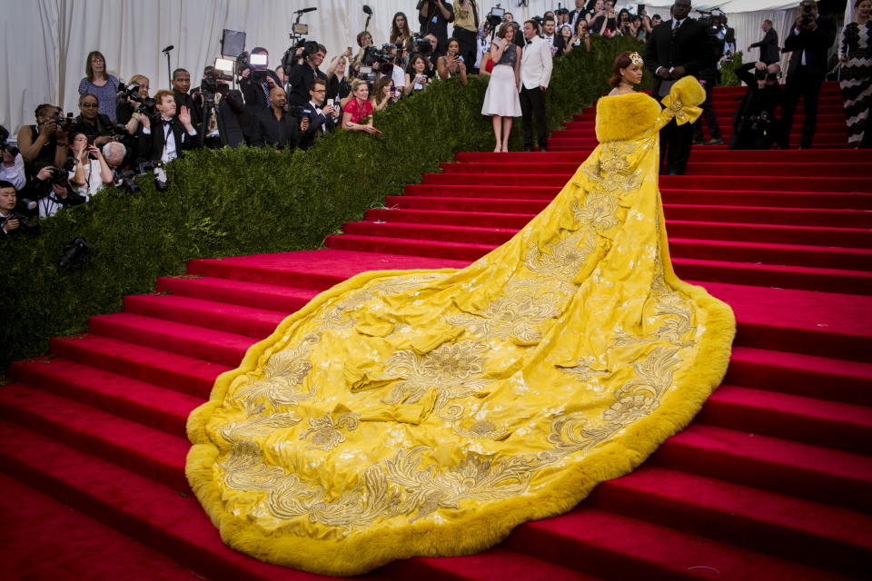 Singer Rihanna arrives at the Metropolitan Museum of Art Costume Institute Gala 2015 celebrating the opening of 