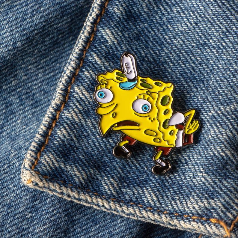 Mocking SpongeBob Meme Enamel Pin