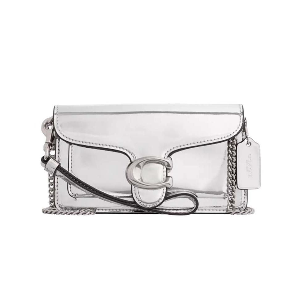 silver handbag with buckle clasp